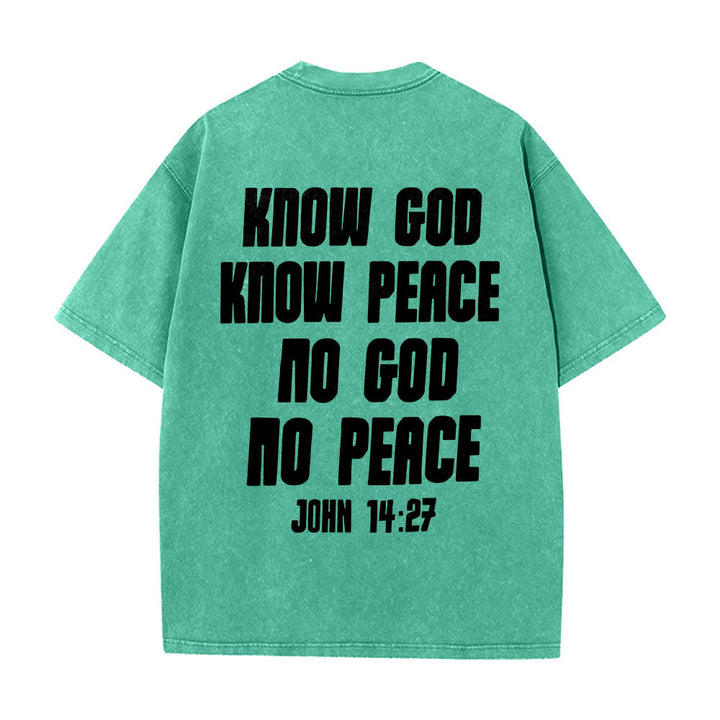 Christianartworkshop Thorn Crown Jesus Bust Front Know God Know Peace John 14:27 Rear Dual Side Print Washed T‑Shirt - image 17