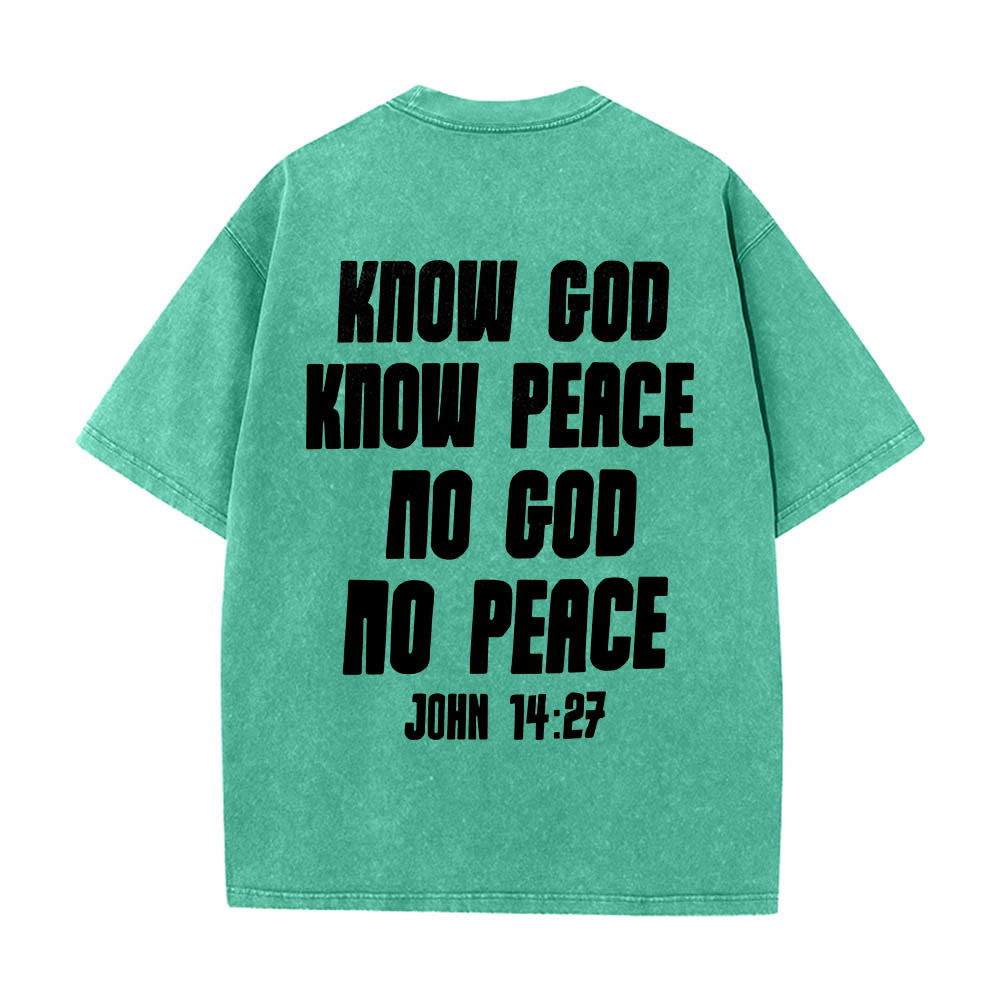 Christianartworkshop Thorn Crown Jesus Bust Front Know God Know Peace John 14:27 Rear Dual Side Print Washed T‑Shirt - image 17