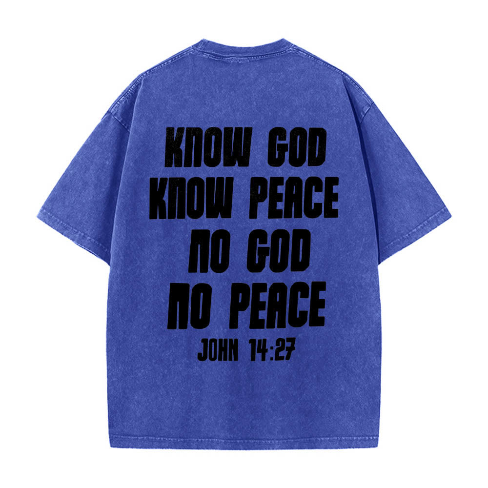 Christianartworkshop Thorn Crown Jesus Bust Front Know God Know Peace John 14:27 Rear Dual Side Print Washed T‑Shirt - image 14