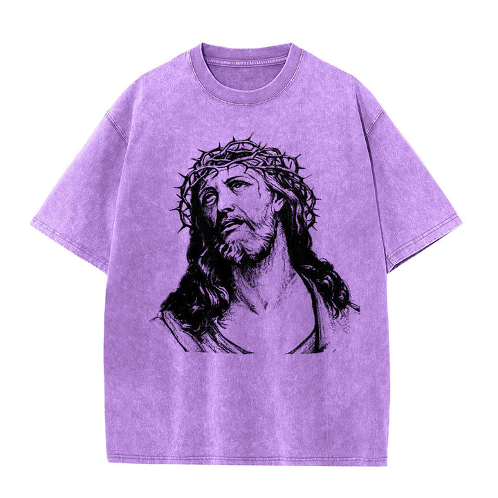 Christianartworkshop Thorn Crown Jesus Bust Front Know God Know Peace John 14:27 Rear Dual Side Print Washed T‑Shirt - image 19