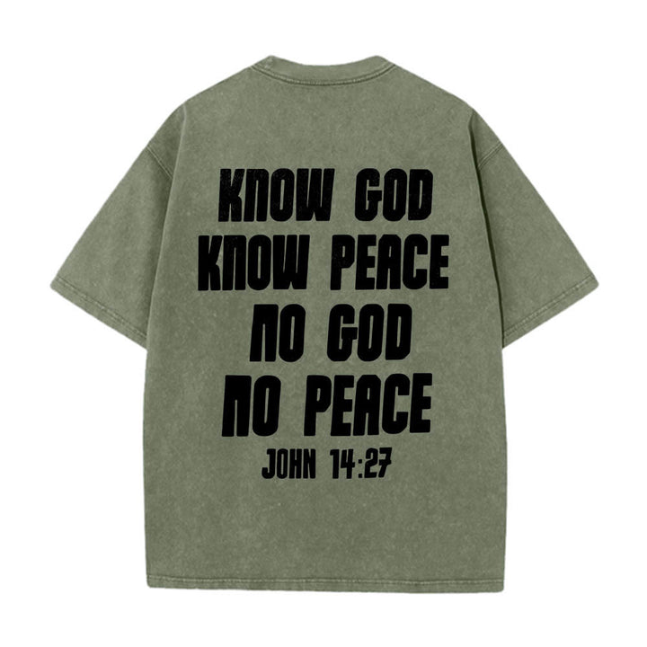 Christianartworkshop Thorn Crown Jesus Bust Front Know God Know Peace John 14:27 Rear Dual Side Print Washed T‑Shirt - image 26