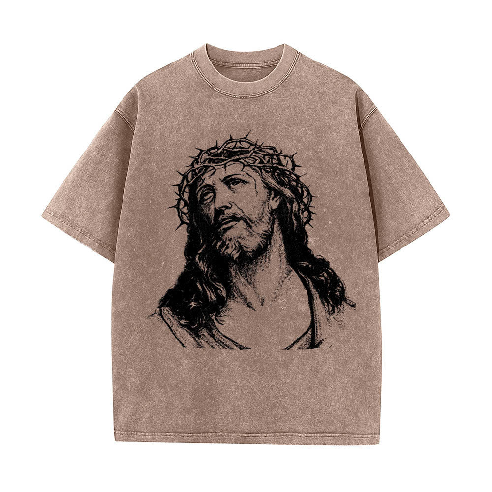 Christianartworkshop Thorn Crown Jesus Bust Front Know God Know Peace John 14:27 Rear Dual Side Print Washed T‑Shirt - image 4
