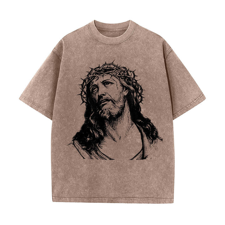 Christianartworkshop Thorn Crown Jesus Bust Front Know God Know Peace John 14:27 Rear Dual Side Print Washed T‑Shirt - image 4