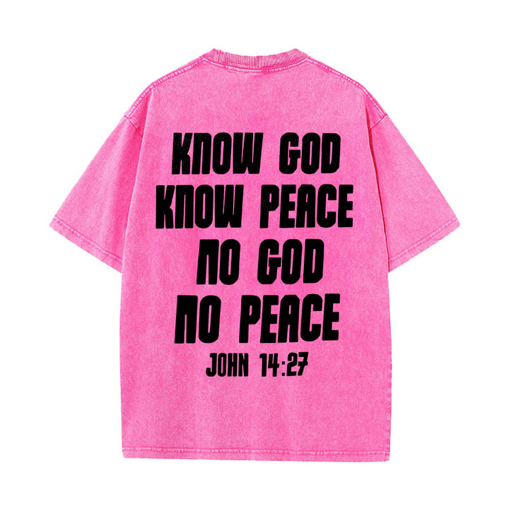 Christianartworkshop Thorn Crown Jesus Bust Front Know God Know Peace John 14:27 Rear Dual Side Print Washed T‑Shirt - image 23