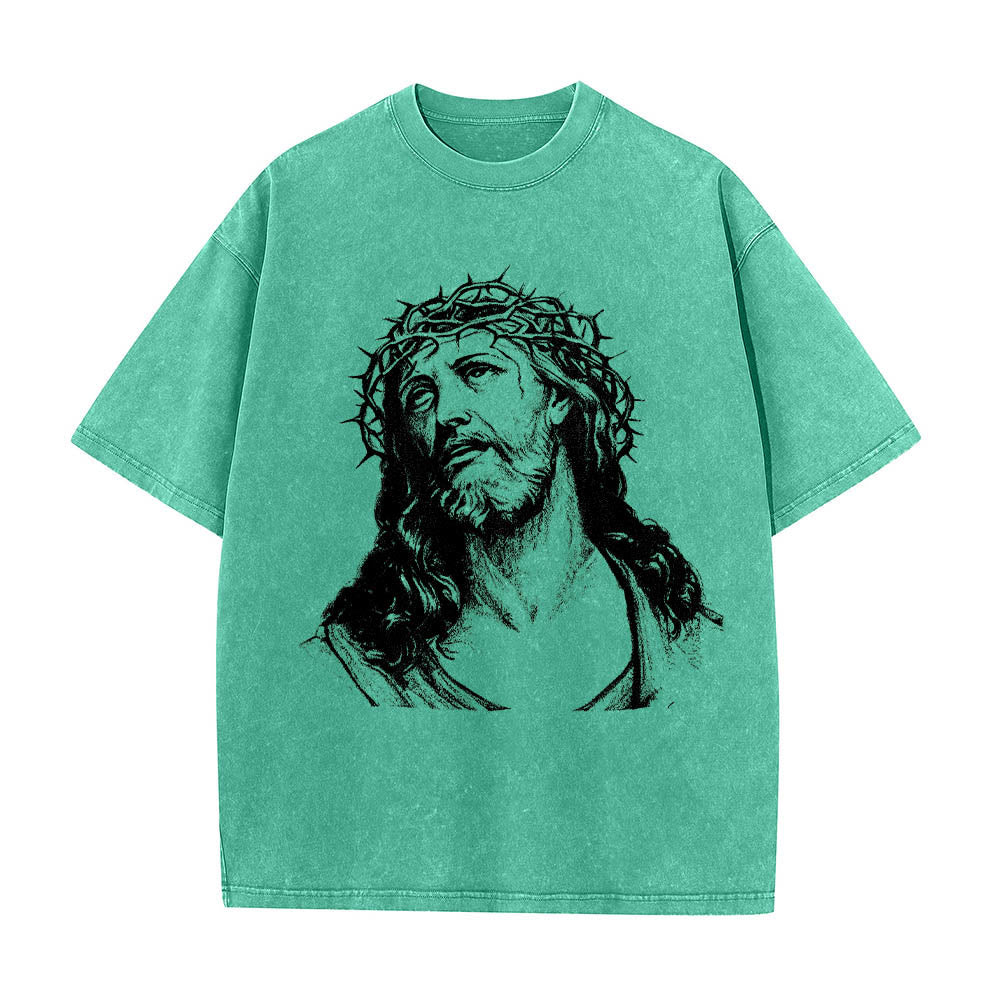 Christianartworkshop Thorn Crown Jesus Bust Front Know God Know Peace John 14:27 Rear Dual Side Print Washed T‑Shirt - image 16