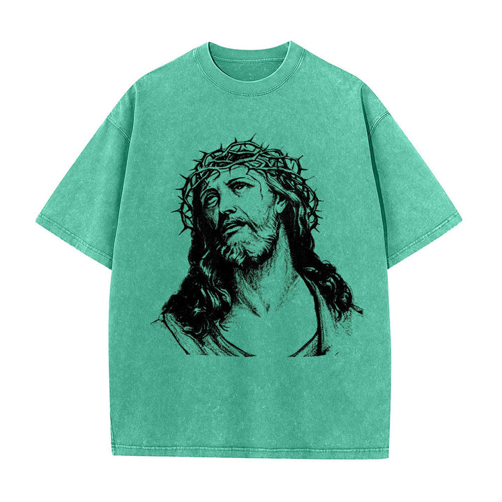 Christianartworkshop Thorn Crown Jesus Bust Front Know God Know Peace John 14:27 Rear Dual Side Print Washed T‑Shirt - image 16