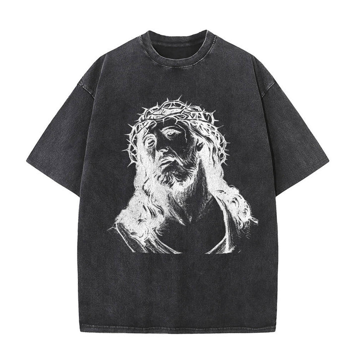 Christianartworkshop Thorn Crown Jesus Bust Front Know God Know Peace John 14:27 Rear Dual Side Print Washed T‑Shirt - image 10