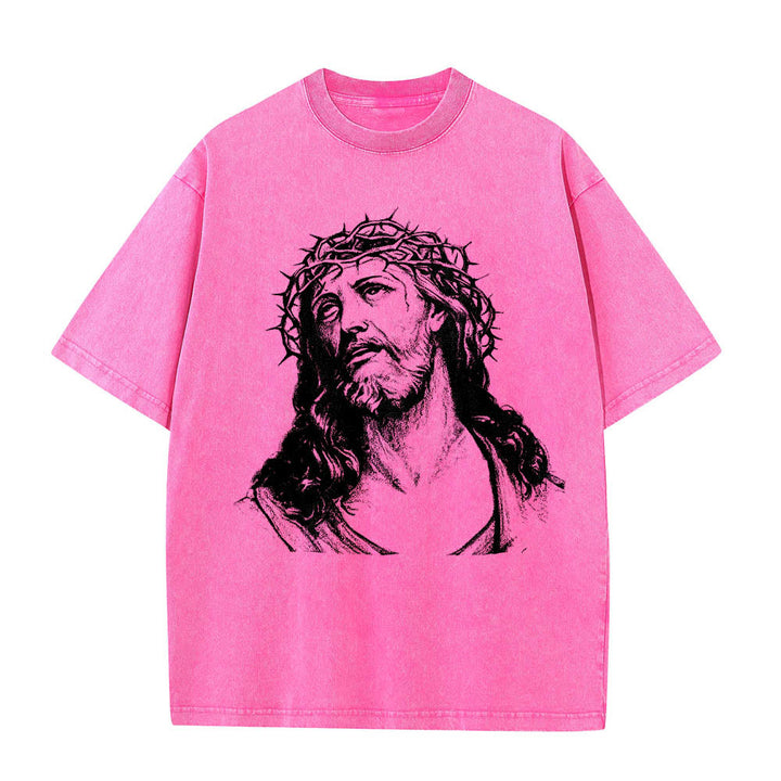 Christianartworkshop Thorn Crown Jesus Bust Front Know God Know Peace John 14:27 Rear Dual Side Print Washed T‑Shirt - image 22