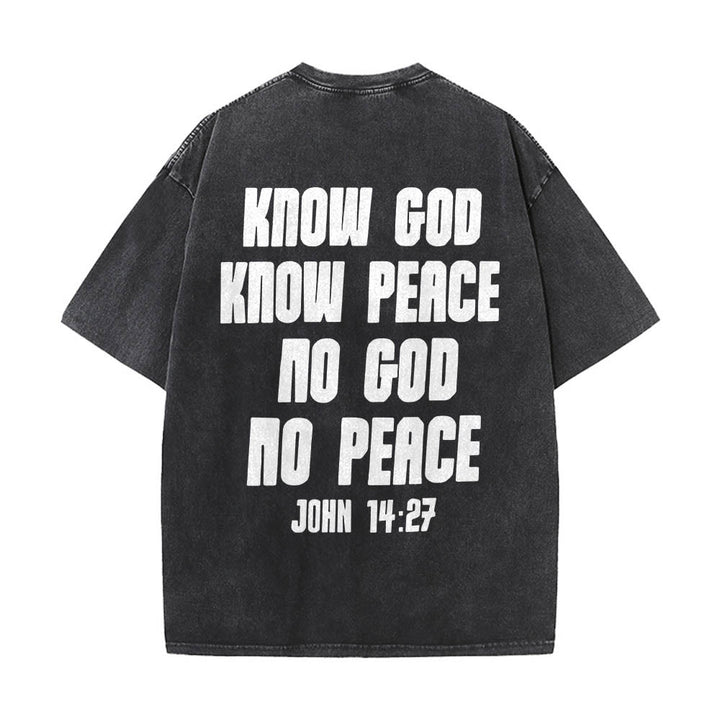 Christianartworkshop Thorn Crown Jesus Bust Front Know God Know Peace John 14:27 Rear Dual Side Print Washed T‑Shirt - image 11