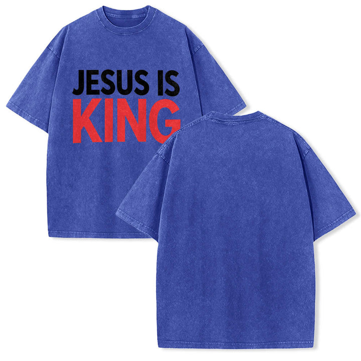 Christianartworkshop Two Tier Bold Block Jesus Is King Front Typography Print Washed T‑Shirt - image 9