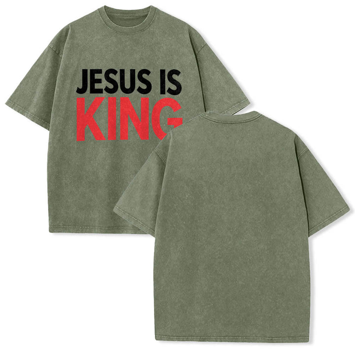 Christianartworkshop Two Tier Bold Block Jesus Is King Front Typography Print Washed T‑Shirt - image 17