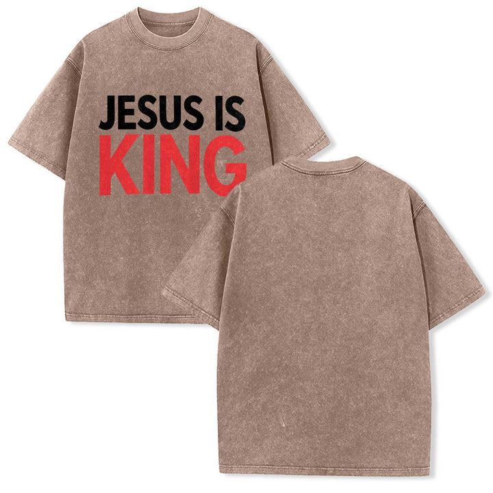 Christianartworkshop Two Tier Bold Block Jesus Is King Front Typography Print Washed T‑Shirt - image 5