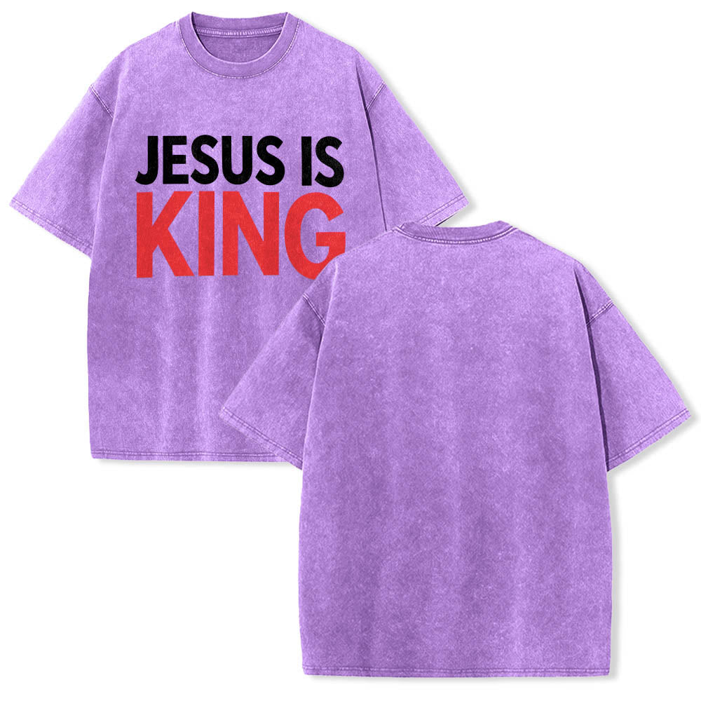 Christianartworkshop Two Tier Bold Block Jesus Is King Front Typography Print Washed T‑Shirt - image 13