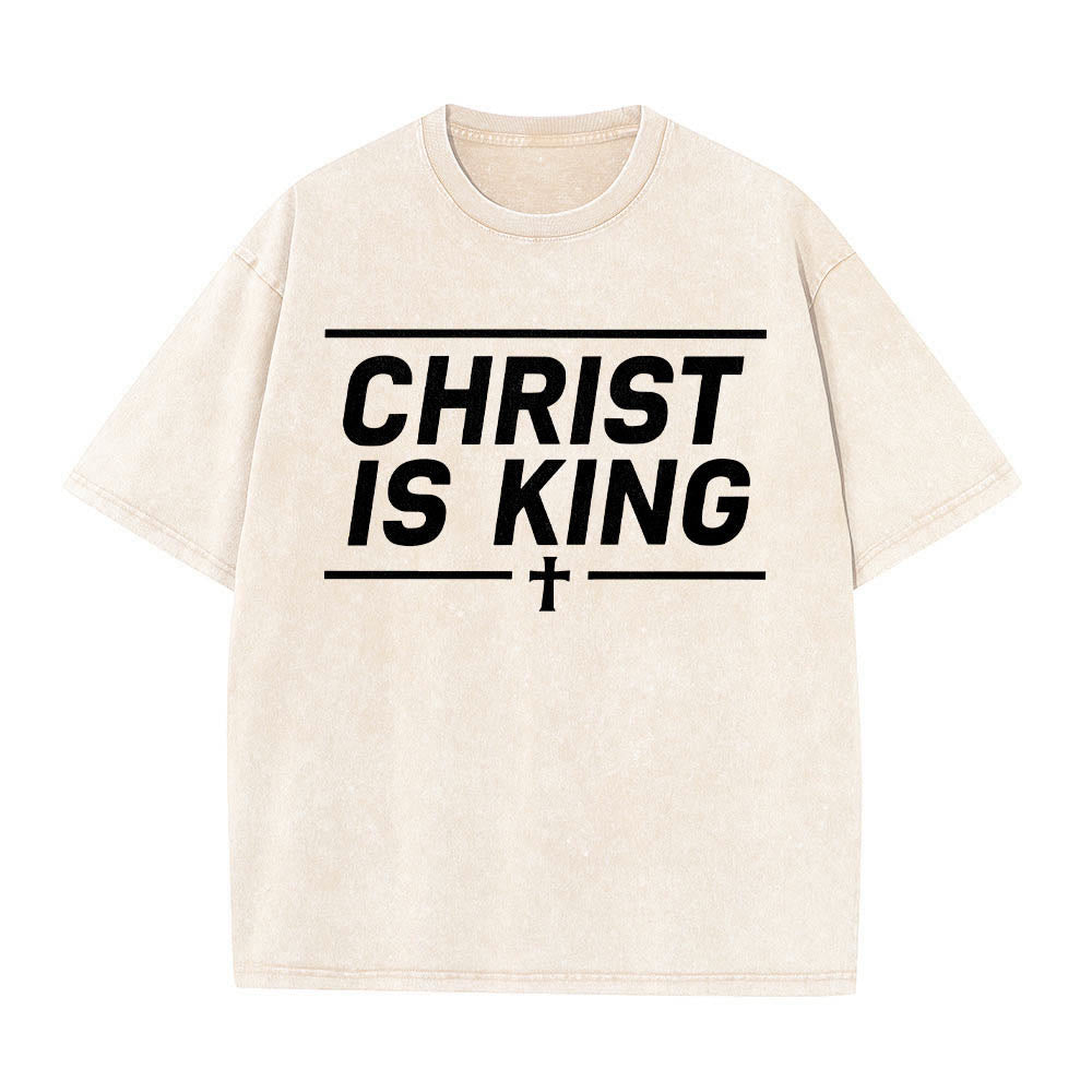 Christianartworkshop Double Horizontal Line Framed Christ Is King Centered Cross Front Print Washed T‑Shirt - Beige - 5XL - image 2