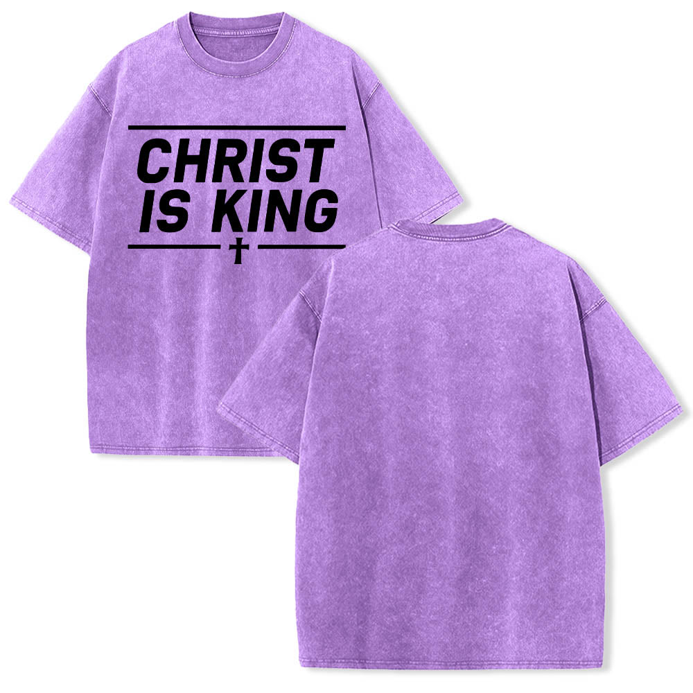 Christianartworkshop Double Horizontal Line Framed Christ Is King Centered Cross Front Print Washed T‑Shirt - image 13