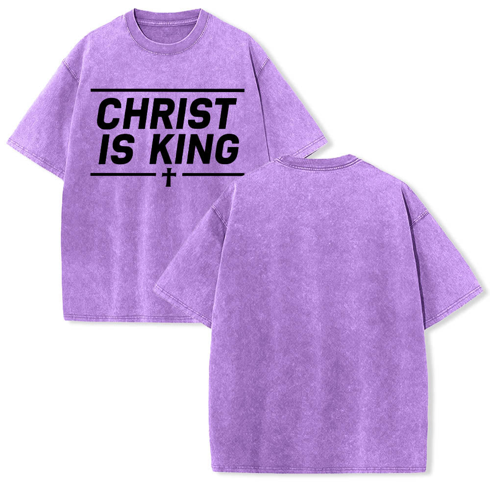 Christianartworkshop Double Horizontal Line Framed Christ Is King Centered Cross Front Print Washed T‑Shirt - image 13