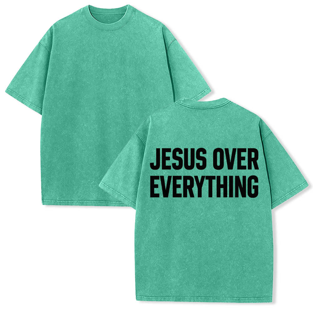 Christianartworkshop Two-Line Bold Jesus Over Everything Rear Block Letter Print Washed T‑Shirt - image 11
