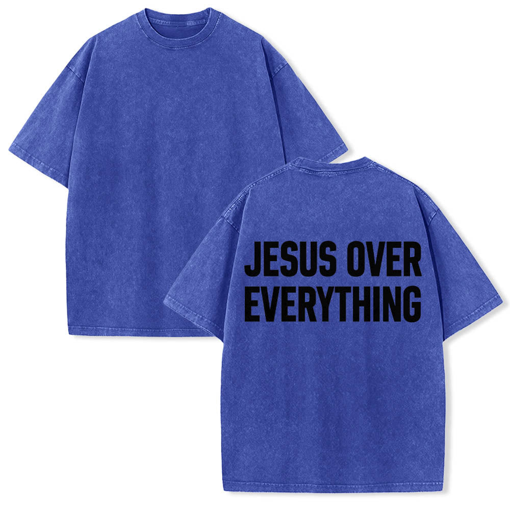 Christianartworkshop Two-Line Bold Jesus Over Everything Rear Block Letter Print Washed T‑Shirt - image 9