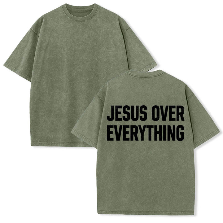 Christianartworkshop Two-Line Bold Jesus Over Everything Rear Block Letter Print Washed T‑Shirt - image 17
