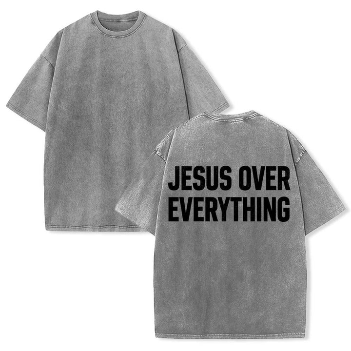 Christianartworkshop Two-Line Bold Jesus Over Everything Rear Block Letter Print Washed T‑Shirt - image 7