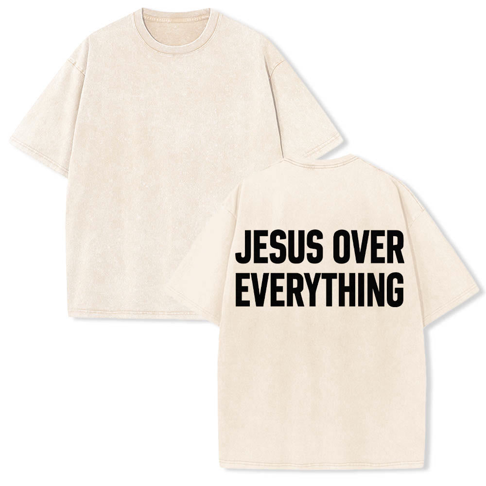 Christianartworkshop Two-Line Bold Jesus Over Everything Rear Block Letter Print Washed T‑Shirt - image 3