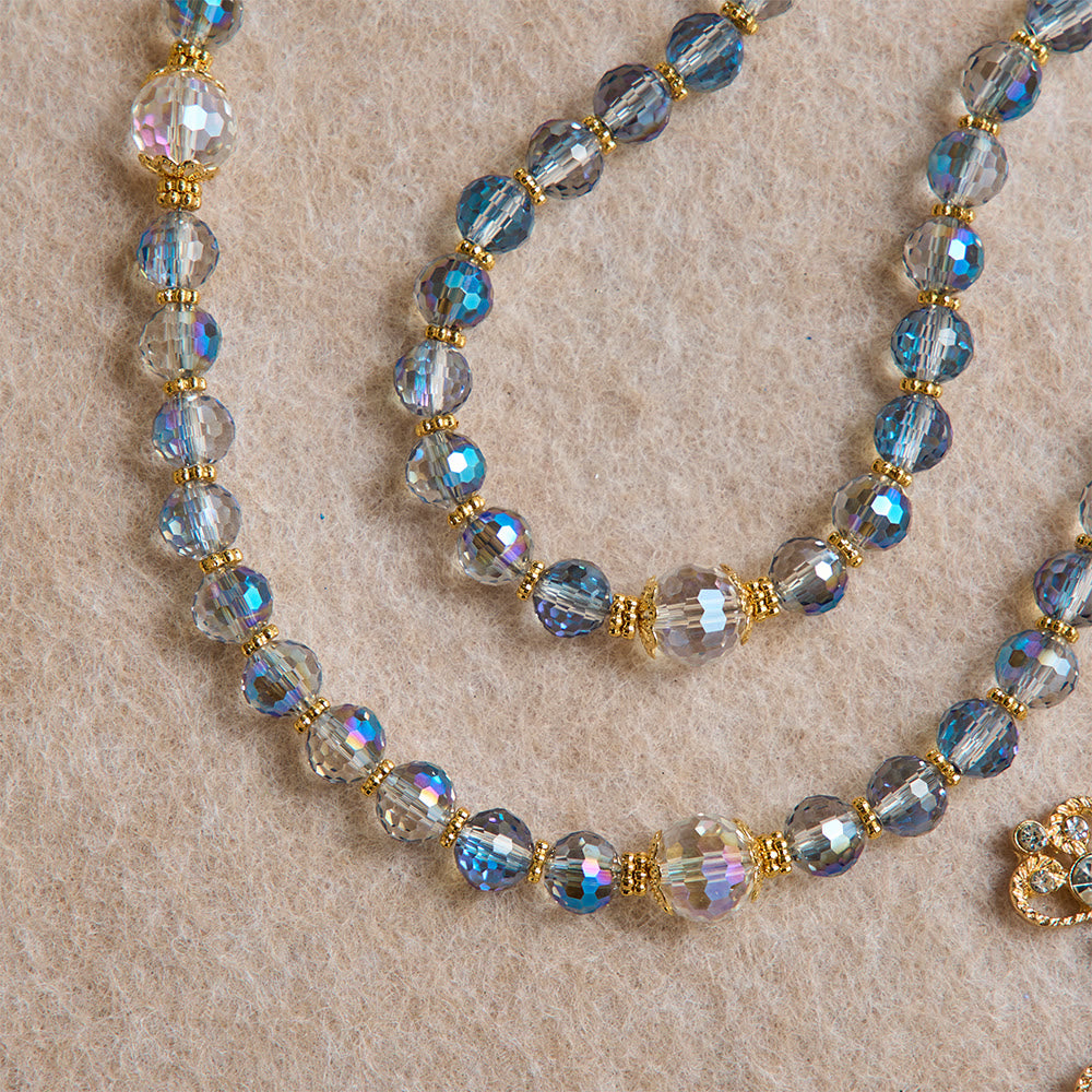 Christianartworkshop Iridescent Blue Beads Rosary With Our Lady of Aparecida & Rhinestone Crucifix: Custom Name Bead Keepsake For Chapel - image 8