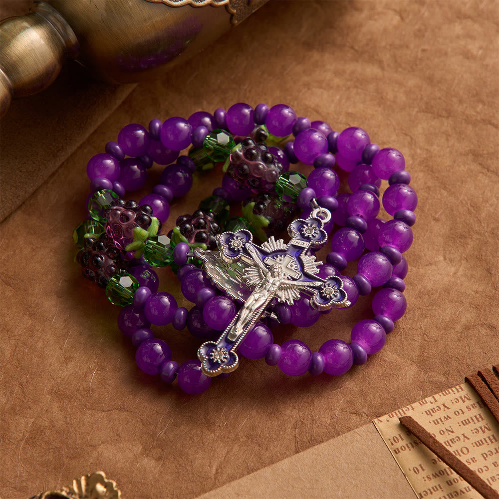 Christianartworkshop Grape Shaped Glass Bead Rosary With Enamel Crucifix: Emblem of Eucharistic Heavenly Blessing - image 4