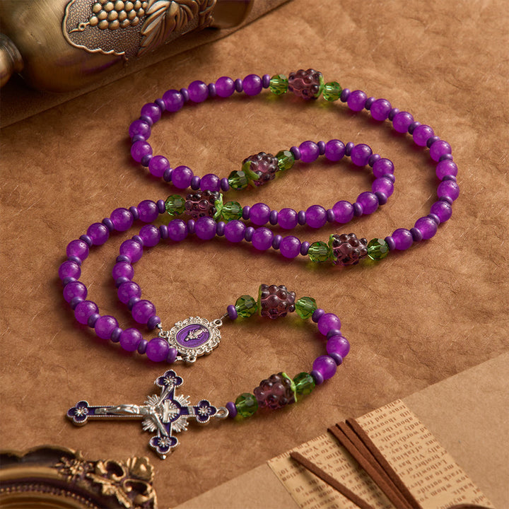 Christianartworkshop Grape Shaped Glass Bead Rosary With Enamel Crucifix: Emblem of Eucharistic Heavenly Blessing - image 2