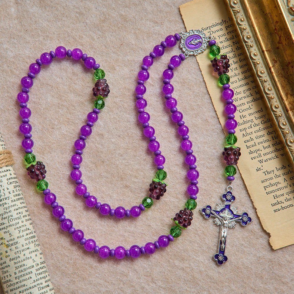Christianartworkshop Grape Shaped Glass Bead Rosary With Enamel Crucifix: Emblem of Eucharistic Heavenly Blessing - image 3