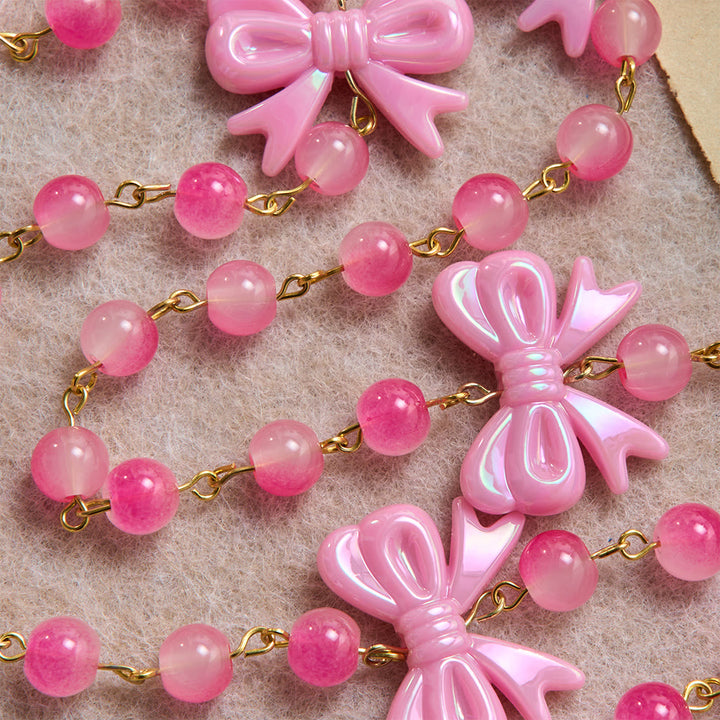 Christianartworkshop Girly Dual-Tone Gradient Bead Rosary With Glossy Resin Bows & Jeweled Gold Crucifix - image 6