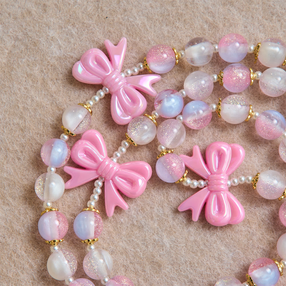 Christianartworkshop Pastel Glitter Bead Bow Rosary With Jeweled Cross: Emblem of Sweet Heavenly Grace - image 5