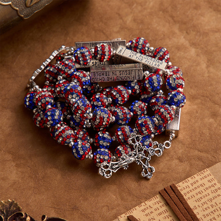 Christianartworkshop American Flag-Tone Rhinestone Scripture Bar Rosary With Antique Crucifix: Emblem of Faithful Heavenly Allegiance - image 4
