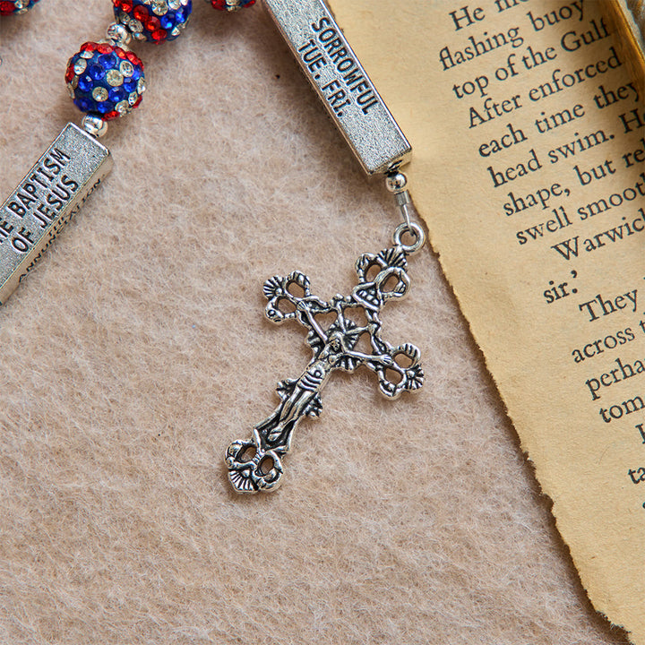 Christianartworkshop American Flag-Tone Rhinestone Scripture Bar Rosary With Antique Crucifix: Emblem of Faithful Heavenly Allegiance - image 7