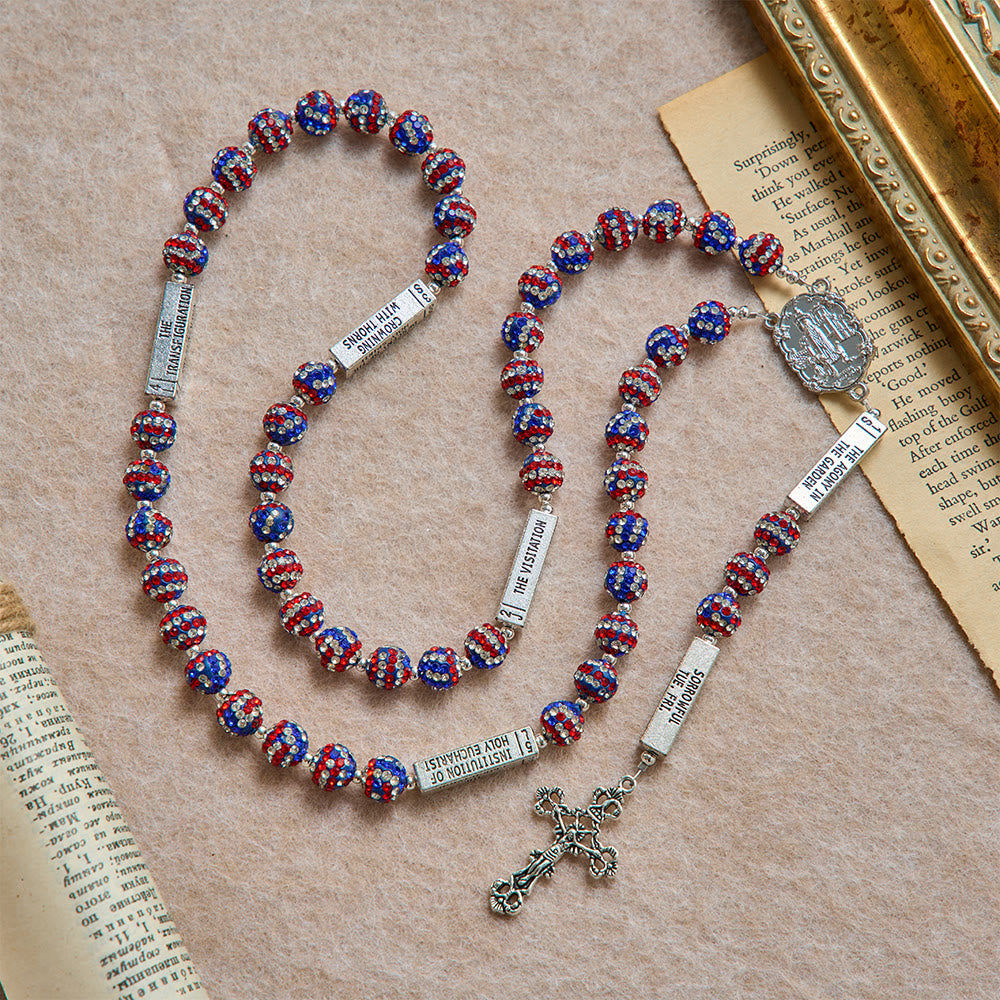 Christianartworkshop American Flag-Tone Rhinestone Scripture Bar Rosary With Antique Crucifix: Emblem of Faithful Heavenly Allegiance - image 3