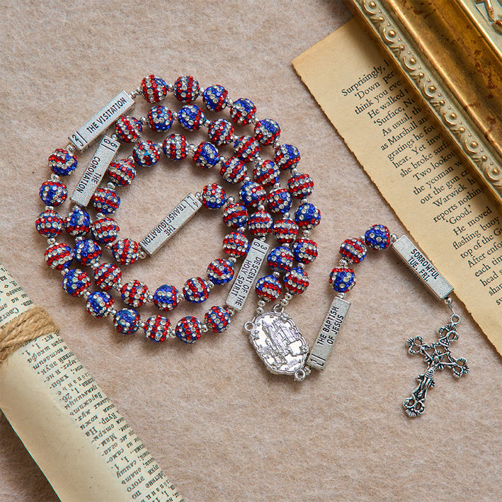 Christianartworkshop American Flag-Tone Rhinestone Scripture Bar Rosary With Antique Crucifix: Emblem of Faithful Heavenly Allegiance - image 2