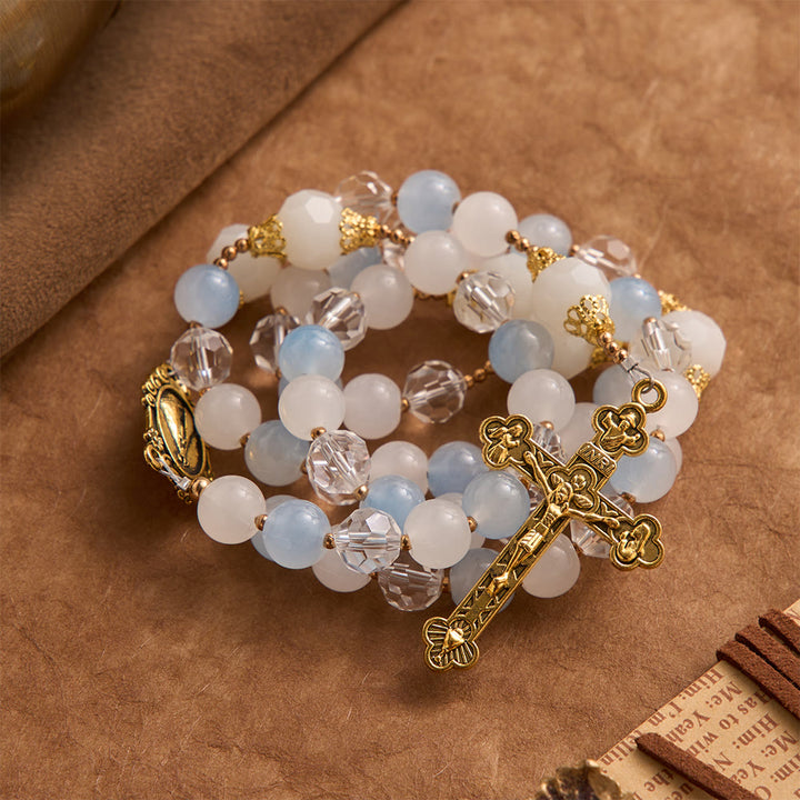 Christianartworkshop Cool Summer Glass Rosary With Faceted Glass & Our Lady of Aparecida Medallion - image 4