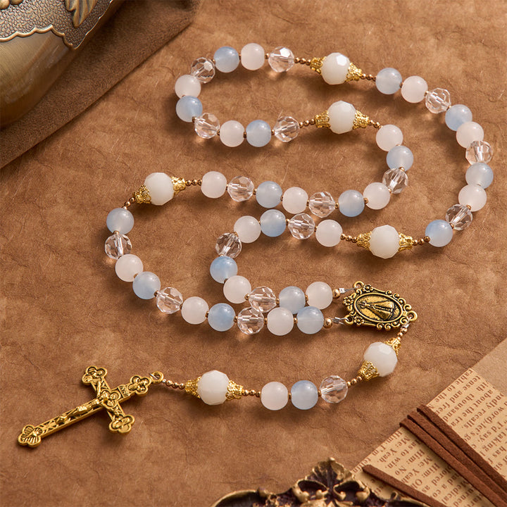 Christianartworkshop Cool Summer Glass Rosary With Faceted Glass & Our Lady of Aparecida Medallion - Cool-Toned Rosary - image 0