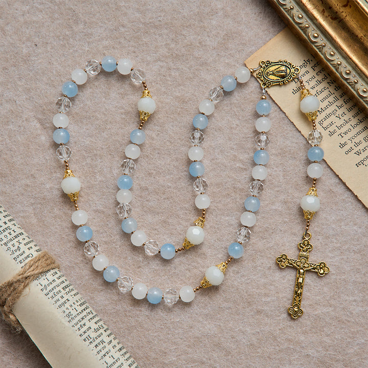 Christianartworkshop Cool Summer Glass Rosary With Faceted Glass & Our Lady of Aparecida Medallion - image 3