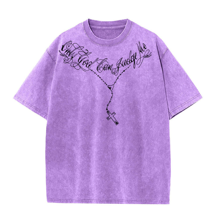 Christianartworkshop Front Cursive Slogan Rosary Cross Chain Back Thorn Crown Praying Jesus Line Washed T‑Shirt - image 19
