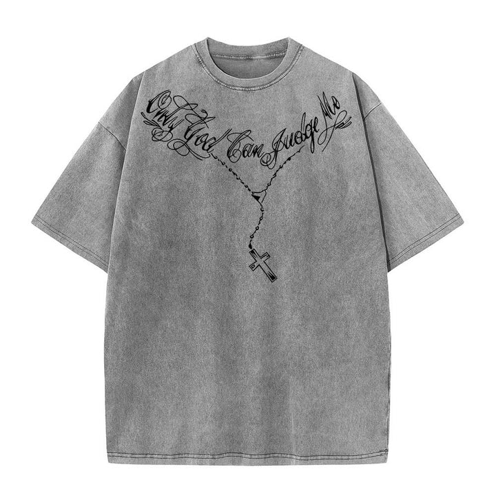Christianartworkshop Front Cursive Slogan Rosary Cross Chain Back Thorn Crown Praying Jesus Line Washed T‑Shirt - image 10