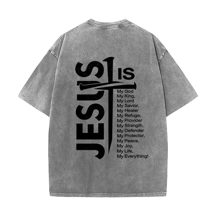 Christianartworkshop Front Mini Emblem Back Large Jesus Cross Attribute List Dual-Side Print Washed T‑Shirt - image 11