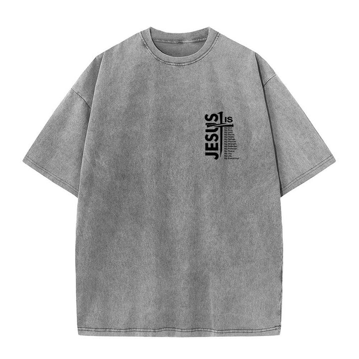 Christianartworkshop Front Mini Emblem Back Large Jesus Cross Attribute List Dual-Side Print Washed T‑Shirt - image 10