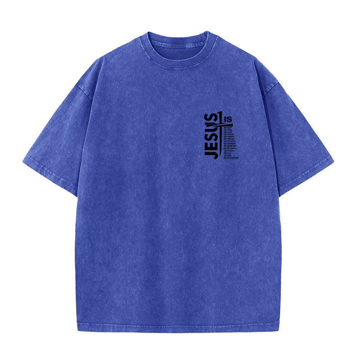 Christianartworkshop Front Mini Emblem Back Large Jesus Cross Attribute List Dual-Side Print Washed T‑Shirt - image 13
