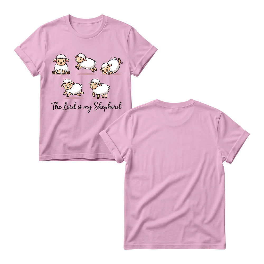 Christianartworkshop Timeless Psalm 23 Theme Cartoon Sheep Cursive Scripture Phrase Women’s Crewnecks T-shirt - image 9