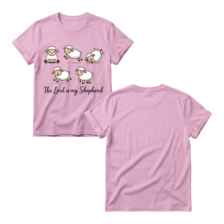 Christianartworkshop Timeless Psalm 23 Theme Cartoon Sheep Cursive Scripture Phrase Women’s Crewnecks T-shirt - image 9