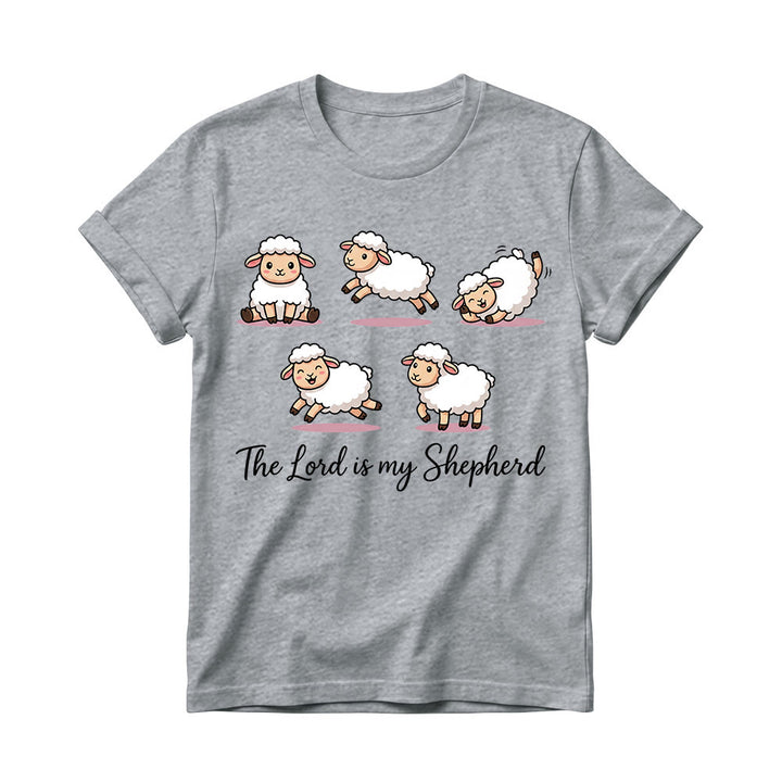 Christianartworkshop Timeless Psalm 23 Theme Cartoon Sheep Cursive Scripture Phrase Women’s Crewnecks T-shirt - Grey - 4XL - image 6