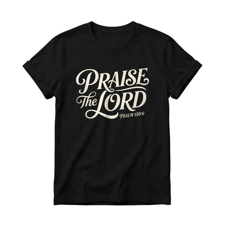 Christianartworkshop Ornate Curly Script Praise The Lord Psalm 150:6 Women’s Crewnecks T-shirt - Black - 4XL - image 4