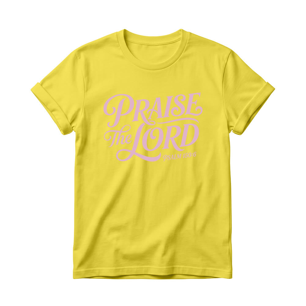 Christianartworkshop Ornate Curly Script Praise The Lord Psalm 150:6 Women’s Crewnecks T-shirt - Yellow - 4XL - image 6