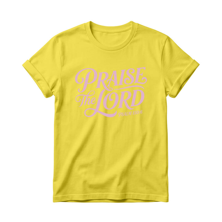 Christianartworkshop Ornate Curly Script Praise The Lord Psalm 150:6 Women’s Crewnecks T-shirt - Yellow - 4XL - image 6