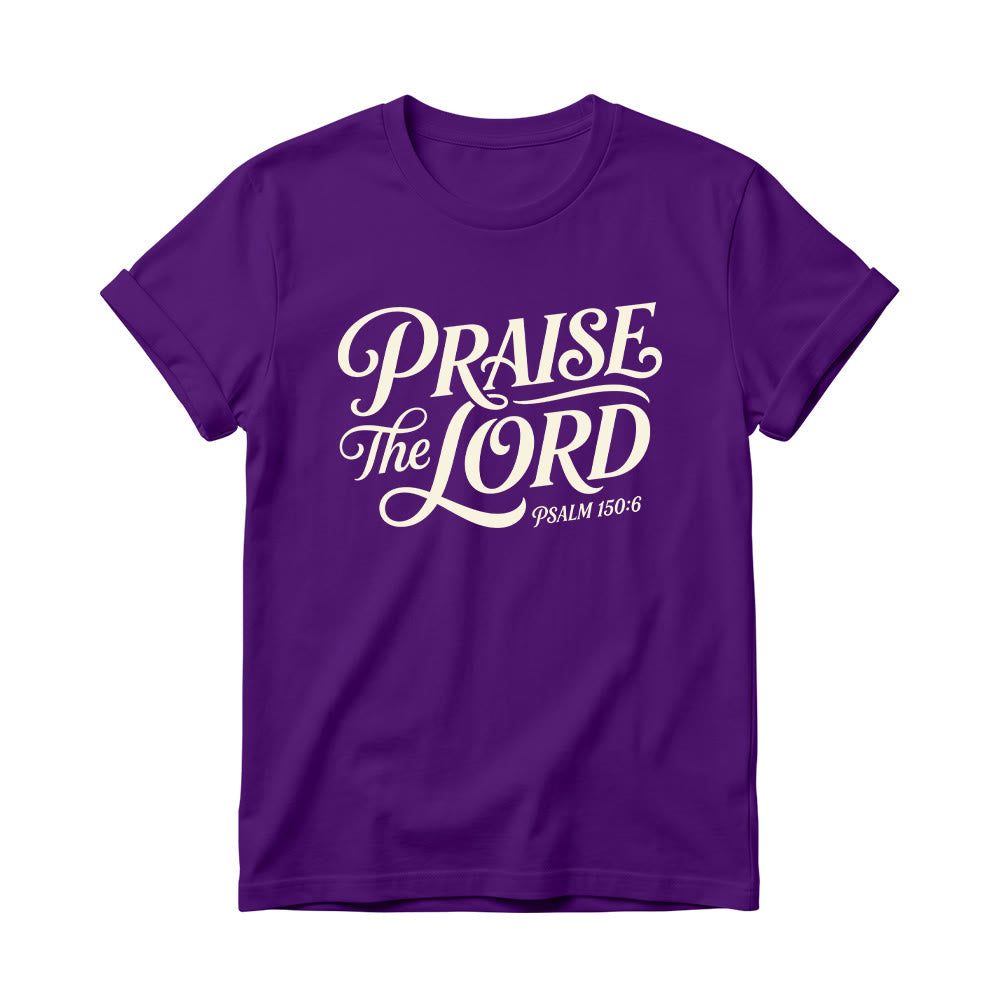 Christianartworkshop Ornate Curly Script Praise The Lord Psalm 150:6 Women’s Crewnecks T-shirt - Purple - 4XL - image 12